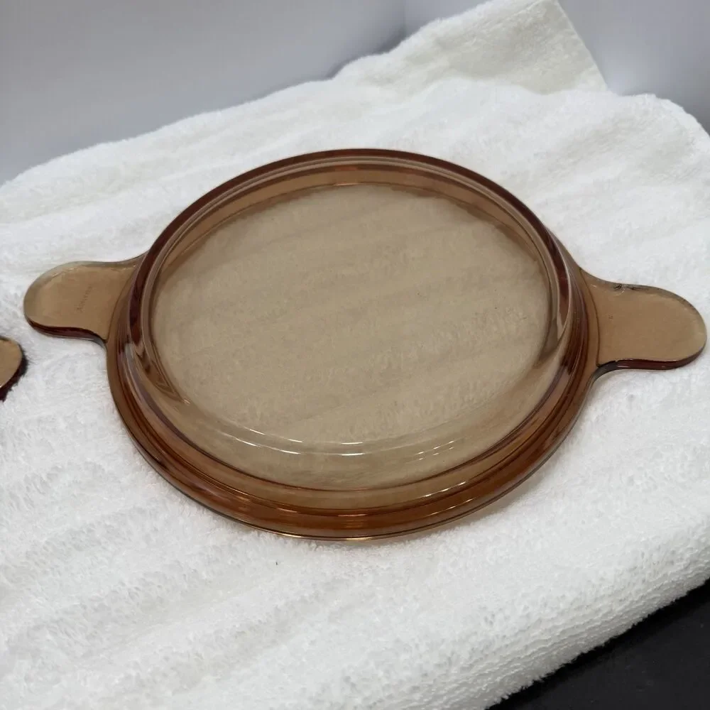 Vintage Vision Corning Amber Covered Casserole Baking Dish w/ Flat Lid France